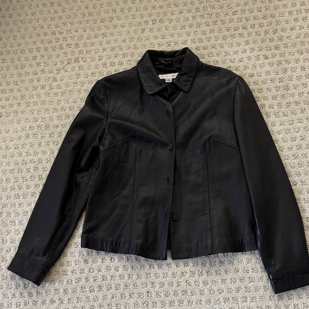 Casual Corner Genuine Leather Black Women's Blazer